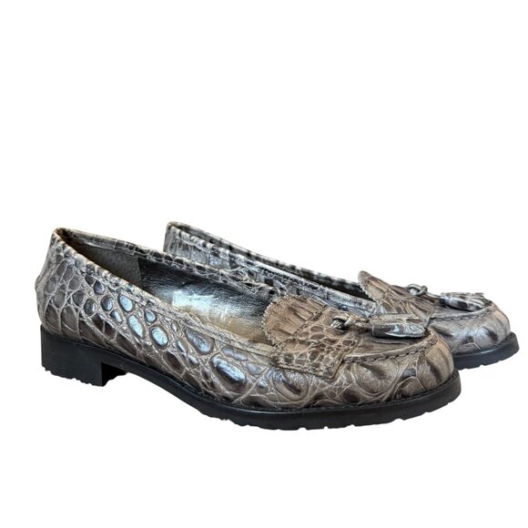 Talbots lizard leather tassel loafers 1" heels black rubber soles womens size 6B - Picture 1 of 10